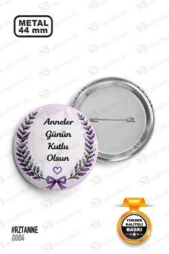 Mor Lavanta Çelenkli Anneler Günü Rozet