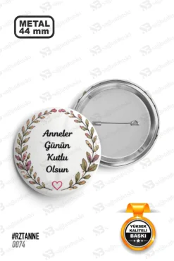 Çiçek Desenli Anneler Günü Kutlu Olsun Rozet