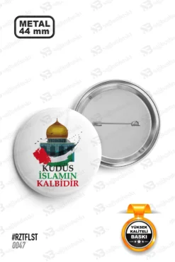 Kudüs İslamın Kalbidir Yazılı Tasarımlı Rozet