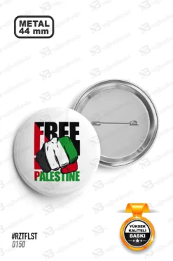 Free Palestine Yumruk Tasarımlı Filistin Rozet