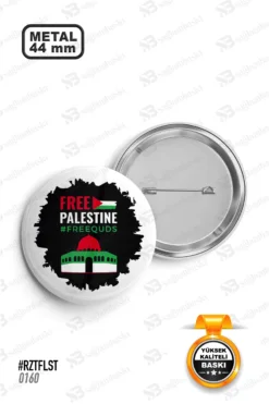 Free Palestine ve Kubbet-üs Sahra Tasarımlı Rozet