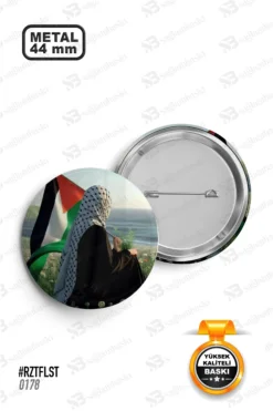 Filistin Bayraklı ve Kefiyeli Kadın Rozet