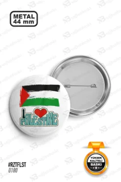 I Love Palestine Tasarımlı Filistin Bayrağı Rozet