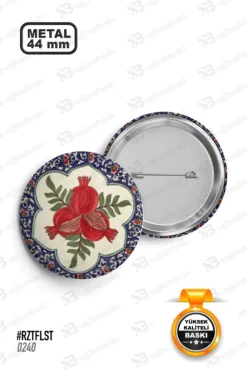 Geleneksel Nar Desenli Çini Motifi Rozet